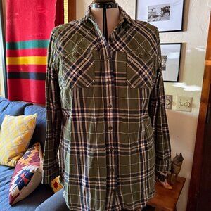 Duluth Trading Green Plaid Flannel Tunic